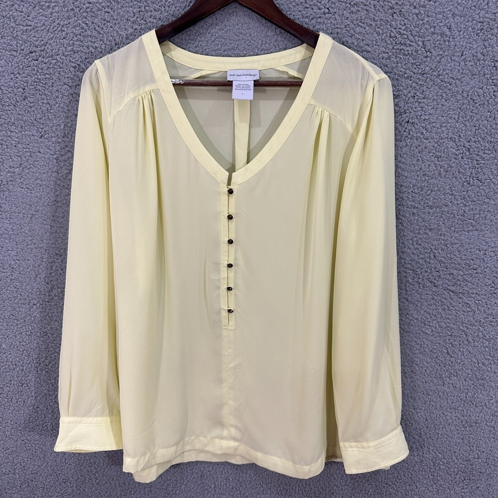 Soft Surroundings Blouse‎ L Yellow Boho Cottage Minimalist Feminine Quiet Luxury